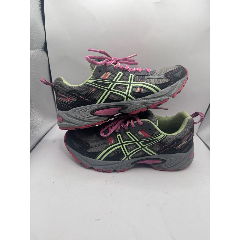 ASICS GEL-Venture 5 Trail Running Shoes Women's 7 Gray Pink Lime Green T5N8N